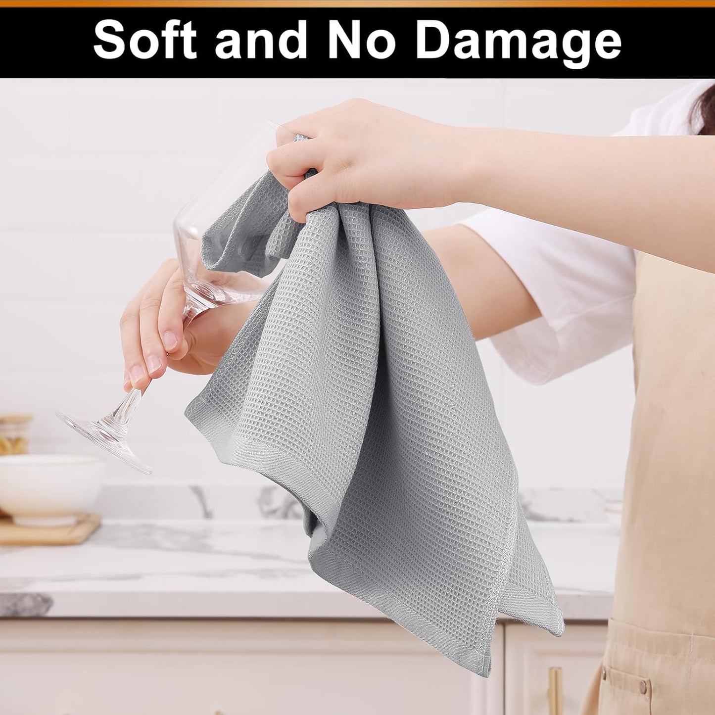 Homaxy 100% Cotton Waffle Weave Kitchen Towels - 6 Pack Soft and Absorbent Dish Towels - 16 x 26 Inches Quick Dry Hand Towels - Light Grey