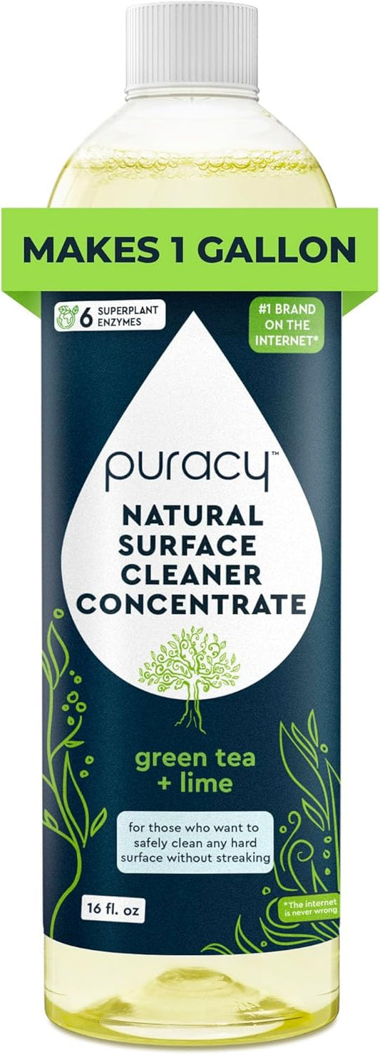 Puracy 99.9% Natural All Purpose Cleaner Concentrate - Makes 128oz Multi Purpose Cleaner - Green Tea & Lime - Surface Cleaner, Floor Cleaner, Kitchen, Cleaner, Bathroom Cleaner - Cleaning supplies