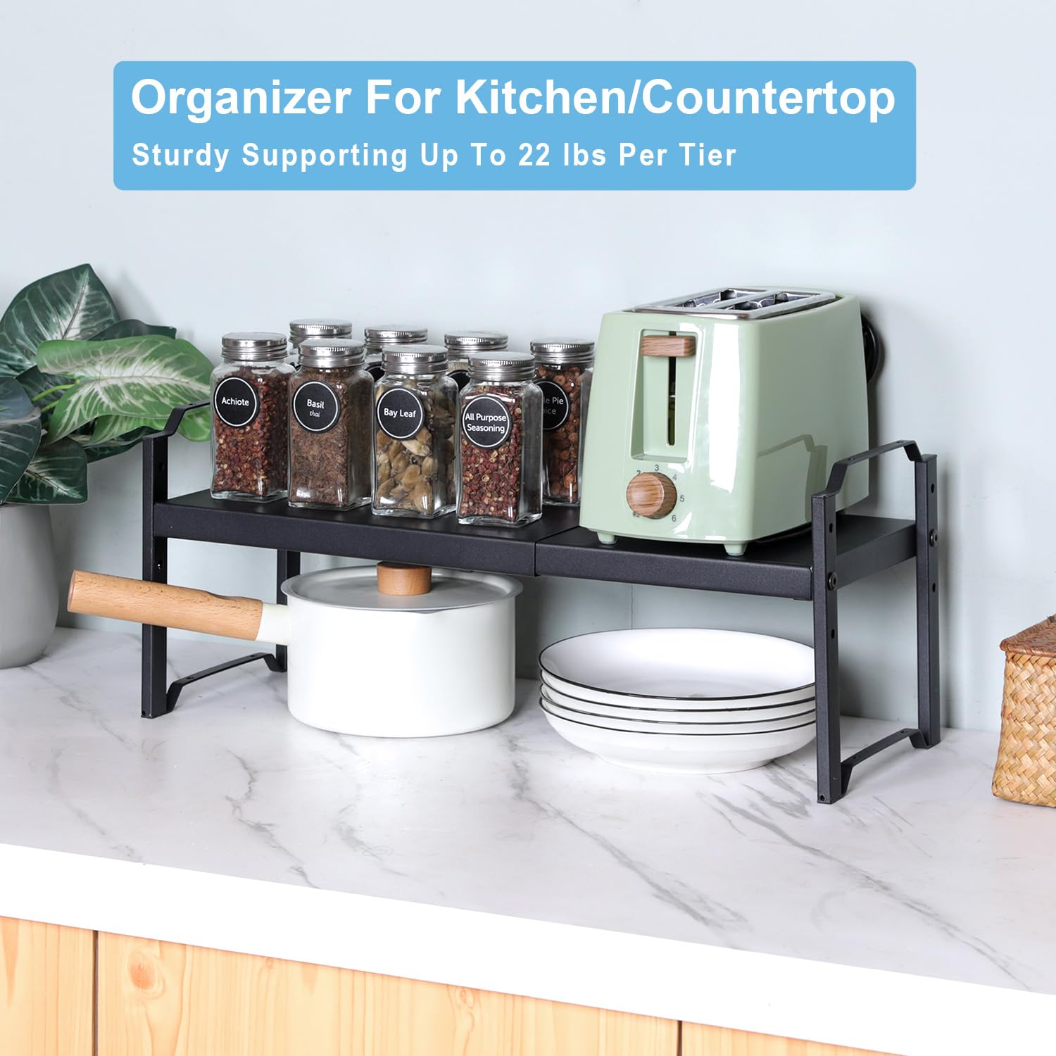 Expandable Cabinet Shelf Organizer, Adjustable kitchen Countertop Storage