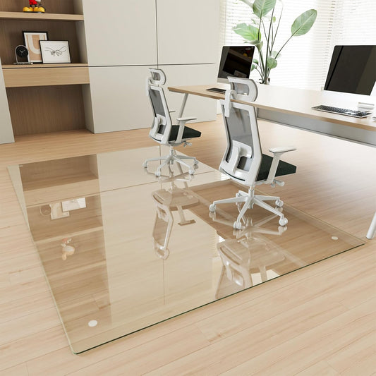 [Tempered Glass] 48" x 72" Glass Chair Mat, 1/5" Thick Office Chair Mat for Carpet or Hardwood Floor, Heavy Duty Hard Chair Mats with Round Corner and Polished Edge, Carpeted Floor Protector