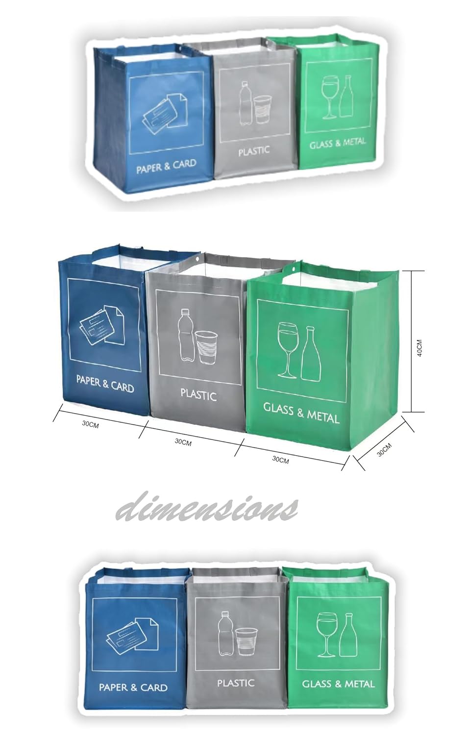 YOUNG DA Reusable Recycle Bags, 3-Piece Separate Recycling Bin Set for Home, Kitchen, and Office - Waterproof Recyclable Waste Sorting Organizer