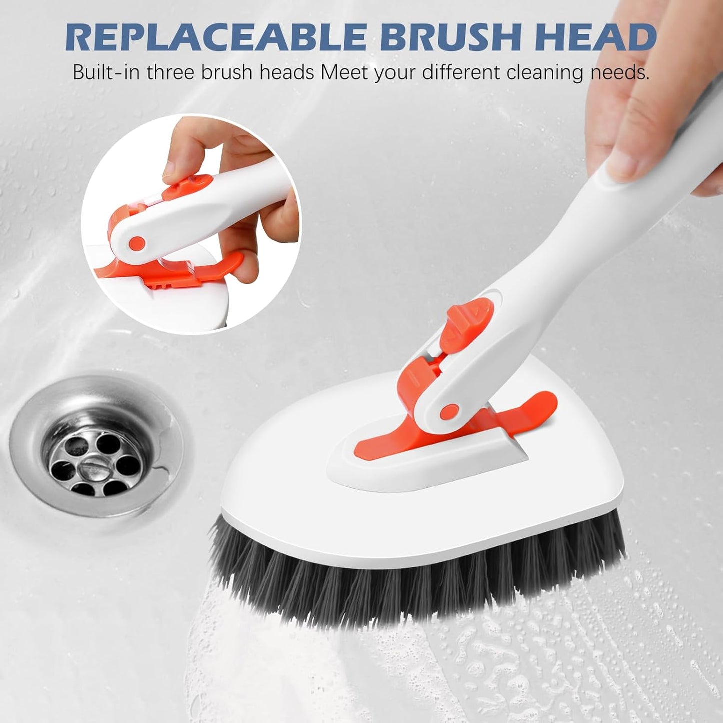 SetSail Floor Scrub Brush, 3-In-1 Tile Tub Floor Scrubber with 52-inch Adjustable Long Handle Shower Cleaner and 3 Detachable Replacement Brush Heads for Cleaning Bathroom Kitchen Walls Tub Tile