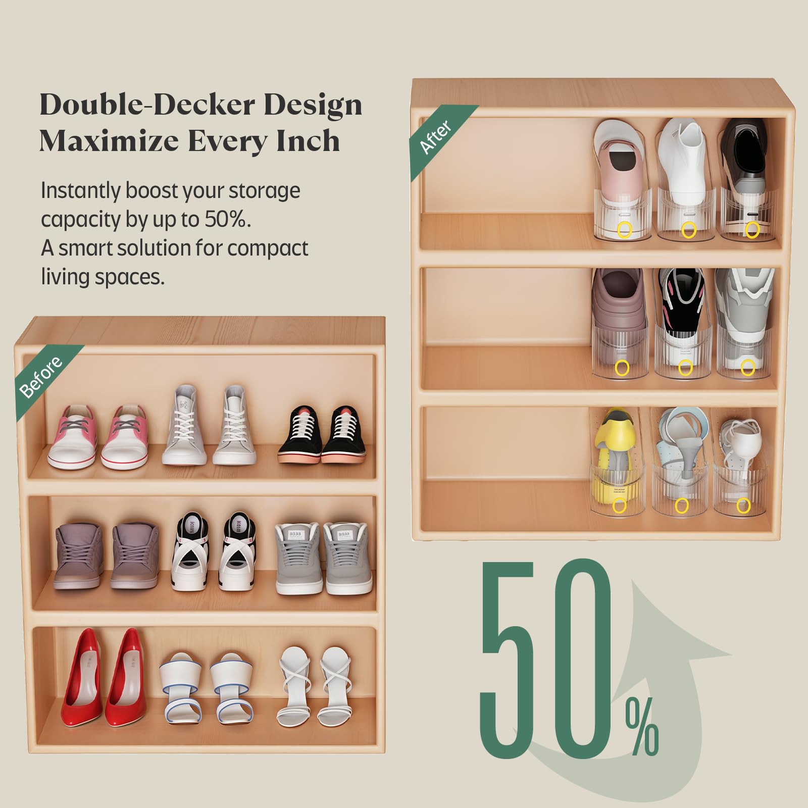 SummerVines Clear 10 Pack Shoe Slot Organizer, Shoe Stacker Organizer Holders for A Pair of Shoes