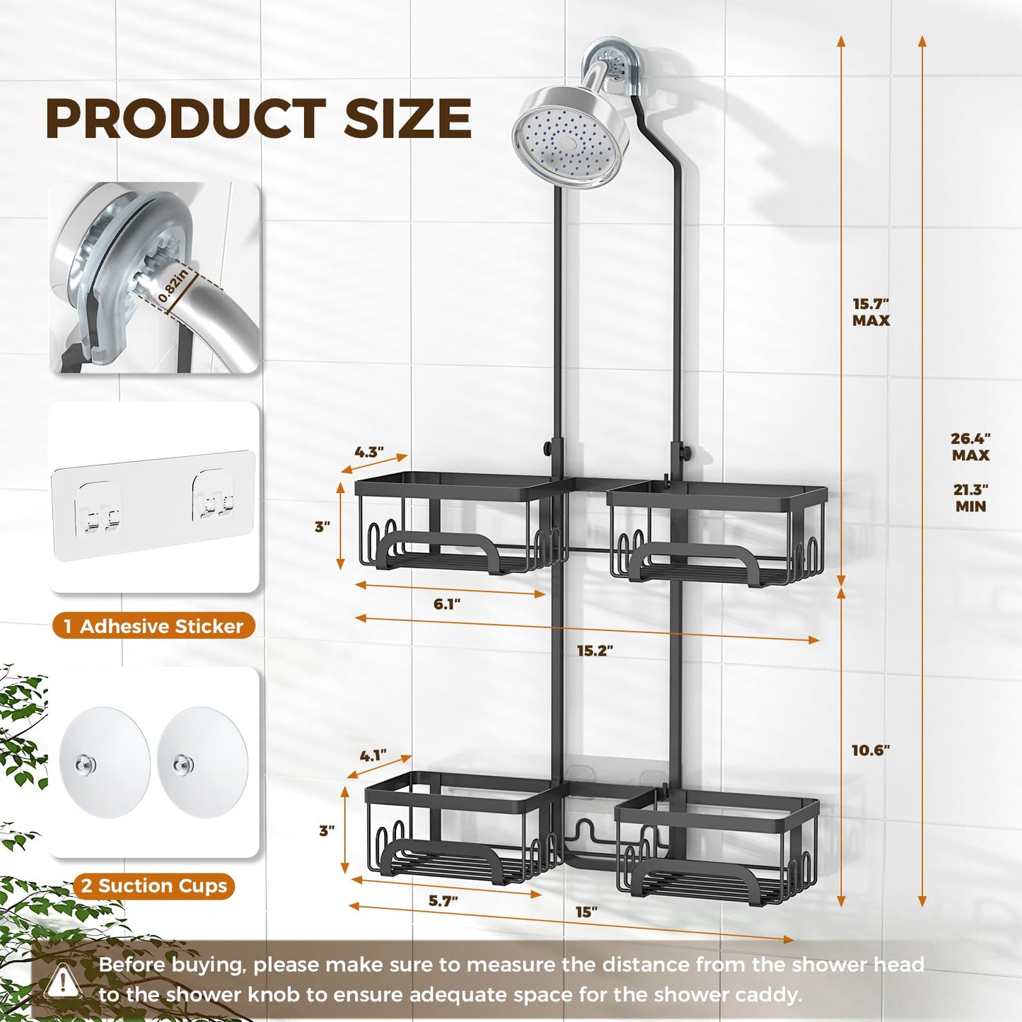 REINHARDT Split Shower Caddy Hanging for Handheld Showerheads, Black