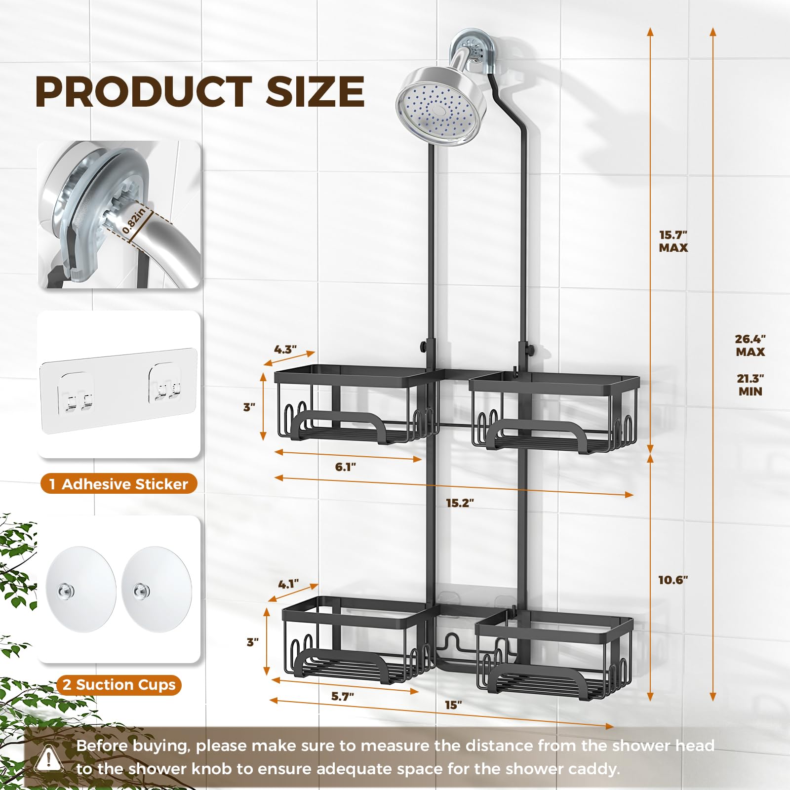 REINHARDT Split Shower Caddy Hanging for Handheld Showerheads, Black