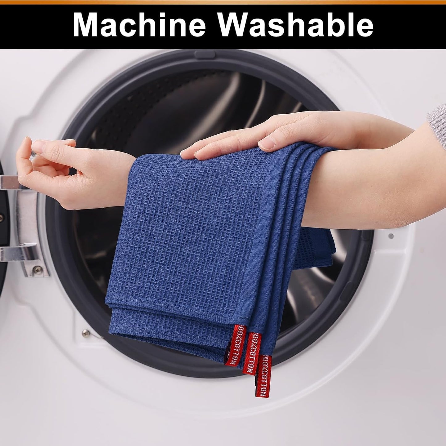 Homaxy 100% Cotton Waffle Weave Dish Cloths - 12 Pack Soft and Absorbent Dish Towels - 12 x 12 Inches Quick Dry Dish Rags - Navy Blue