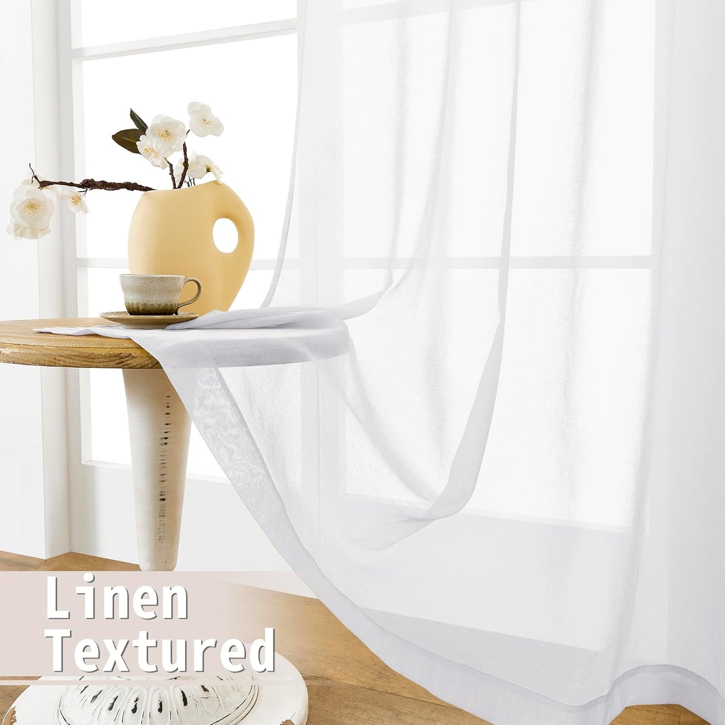 Tollpiz Sheer Door Curtains Closet Linen Textured Curtain Sheers Doorway Light Filtering Voile Patio Glass Door Rod Pocket Curtains French Door, 54 x 80 inches Long, White, Set of 1 Panel