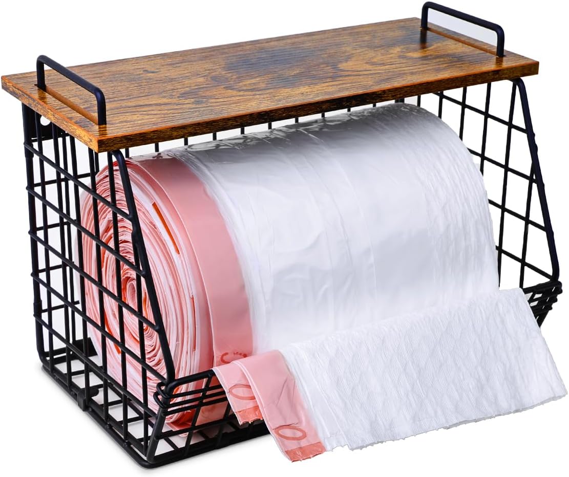Extra Large Trash Bag Holder Under Sink, Wall Mounted Garbage Bag Dispenser Roll Holder for 13/33 Gallon Trash Bags, Kitchen/Pantry/Laundry Room Organization Basket Storage Bin, Tool-Free Assembly