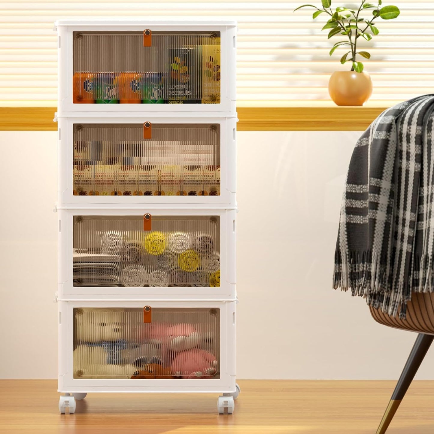 YFXCVSL 4 Tier Plastic Storage Bins with Lid 23QT, Stackable Storage Bins