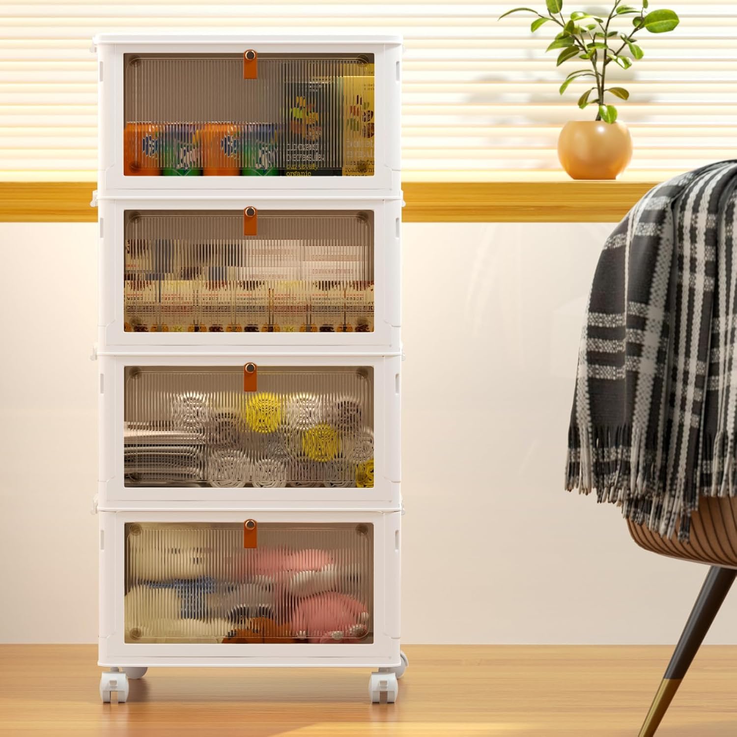YFXCVSL 4 Tier Plastic Storage Bins with Lid 23QT, Stackable Storage Bins