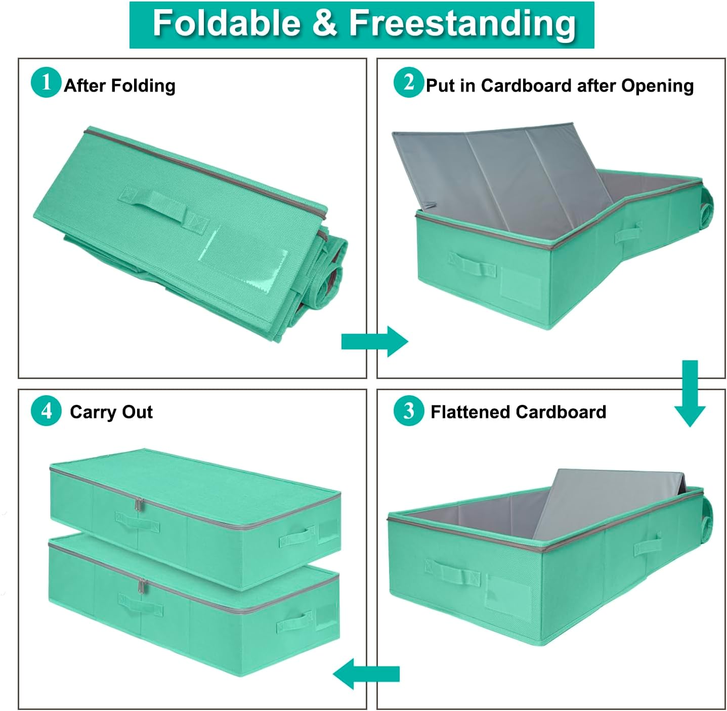 punemi 2-Pack Under Bed Storage Containers, 6.7 Inches Tall Underbed Clothes Storage Organizer Bin with Sturdy Sidewalls/Bottom, Underbed Storage Bins 2 Storage Thin Bins with Handles, Teal Blue