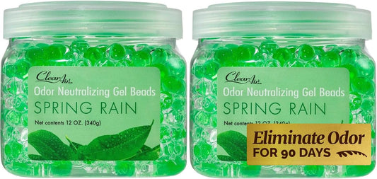 Clear Air Odor Eliminator Gel Beads - 12 oz, Pack of 2 - Air Freshener Made with Essential Oils - Eliminates Odors in Bathrooms, Cars, Boats, RVs & Pet Areas - Spring Rain Scent