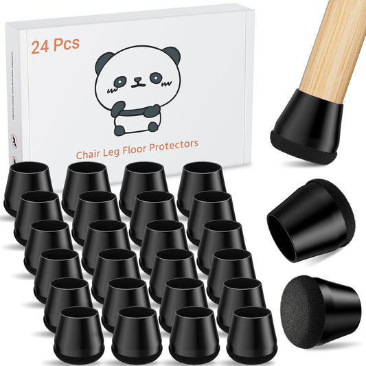 24 PCS Silicone Chair Leg Floor Protectors Medium Fit (1"-1.2") Rubber Felt Furniture Pads Chair