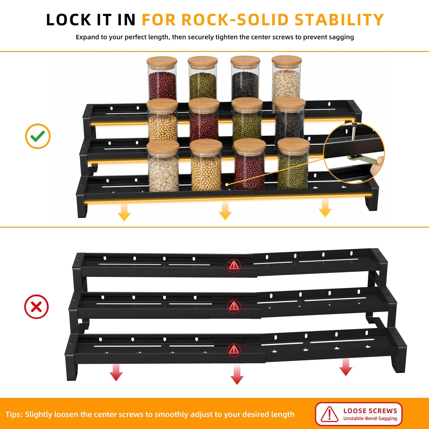 PEEKUP Spice Rack Organizer for Cabinet, 13-21.5" Expandable Spicy Shelf