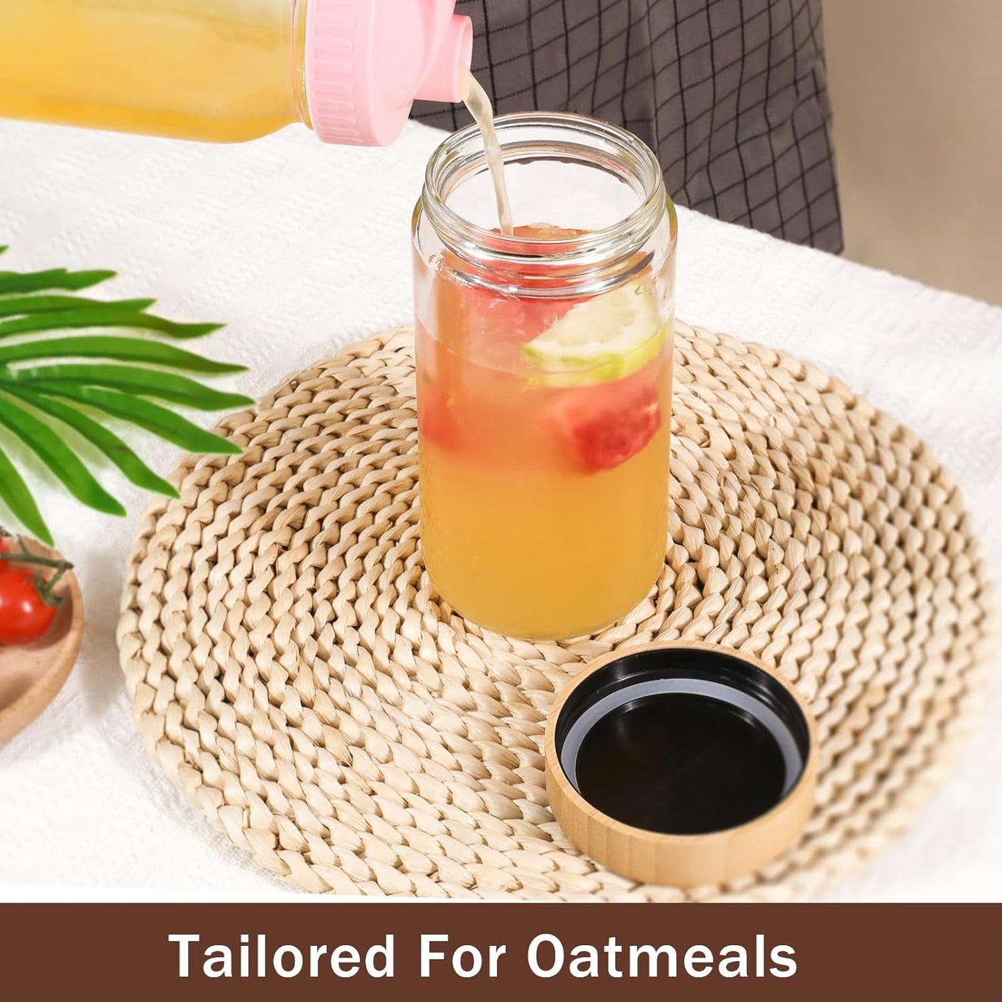 OcePor 6 Pack 24oz Glass Jars with Bamboo Lids, Over Night Oats Container with Airtight Lid, Glass Snack Storage Salad Jars For Food, Yogurt, Sugar and Flour,Coffee Bean, Cookie, Cereal