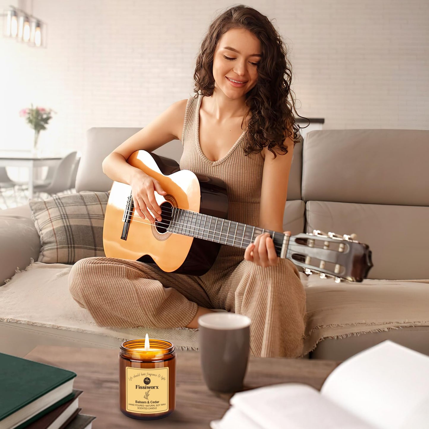 Fissiworx Vanilla Scented Candle Set 2 Pack, Candle for Home Scented, Odor Eliminating, Stress
