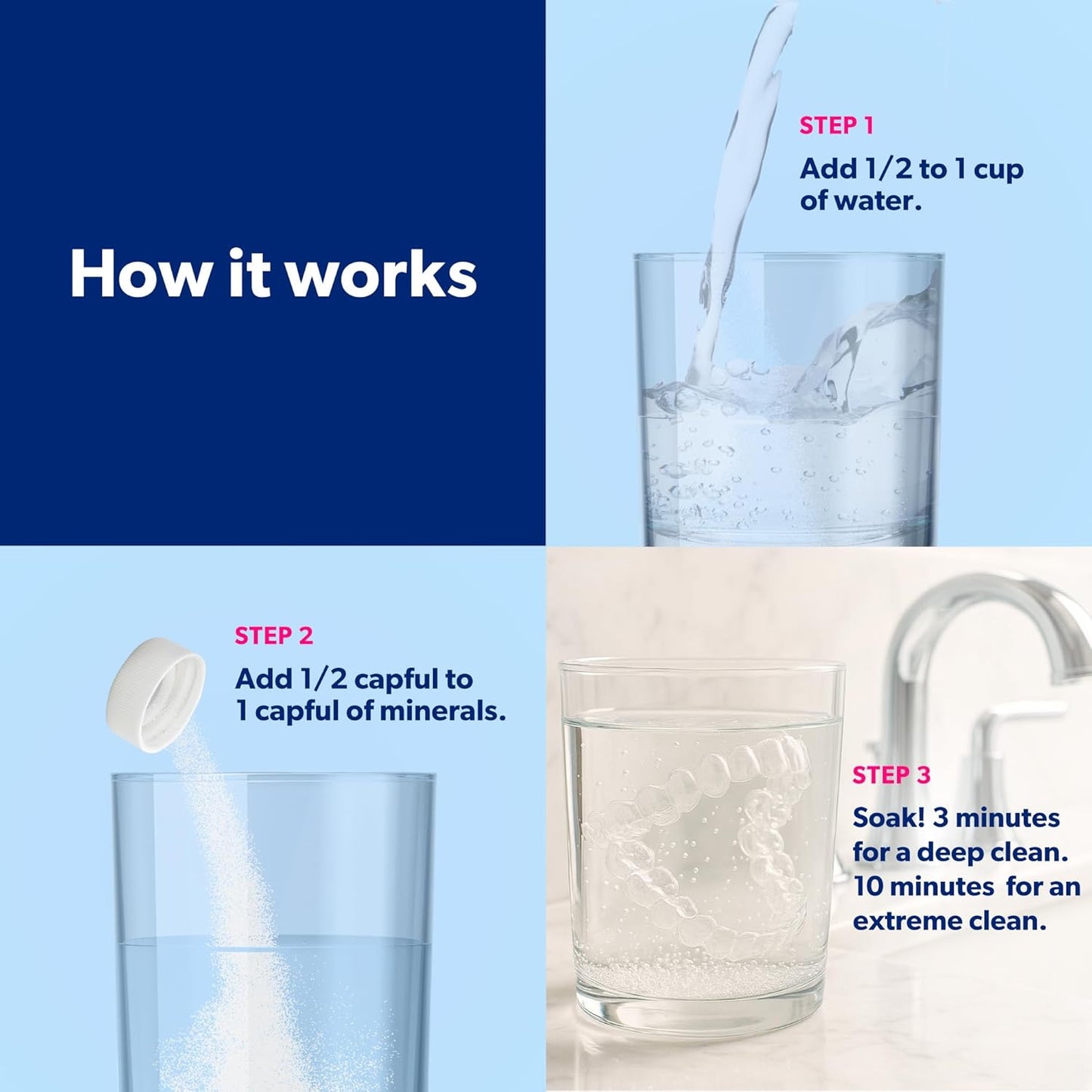 EverSmile AllClean Minerals – Deep Cleaner for Retainers, Clear Aligners, Invisalign, Dentures, Night & Mouth Guards – Removes Stains, Odors & Plaque in 3-Minutes – Up to 120 Uses (300g), 1 Pack