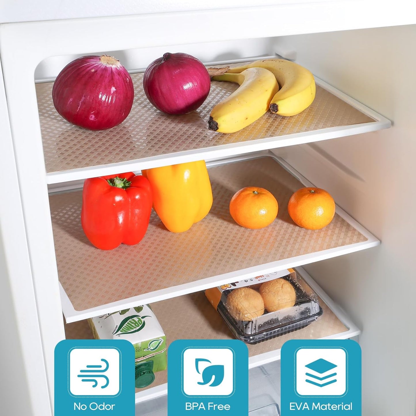 Beige Shelf Liners for Kitchen Cabinets Refrigerator Liners Waterproof & Oil-Proof Kitchen Cupboard Liner Drawer Mats EVA Material Non Adhesive Fridge Liner for Shelves 17.5 x 78.7 Inches