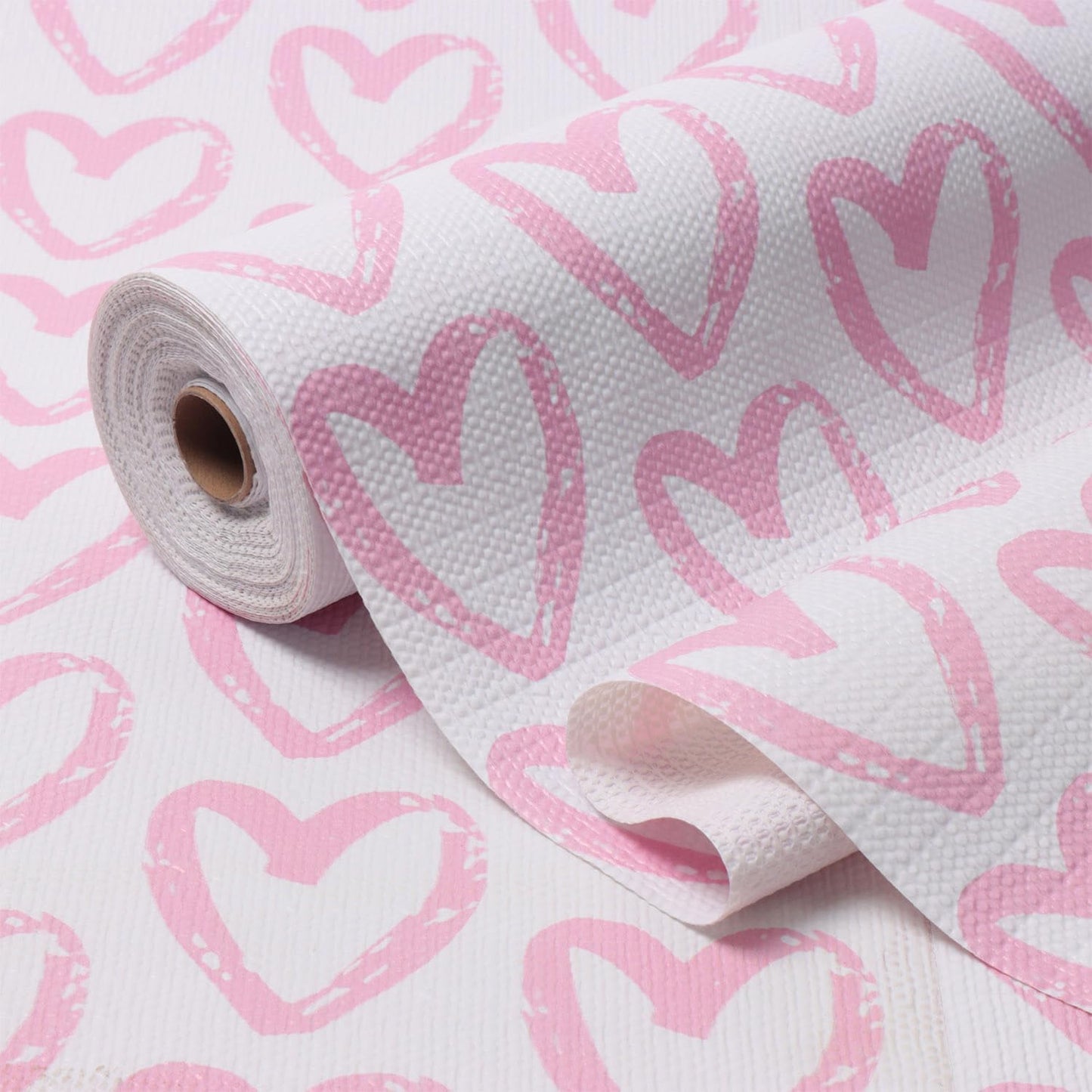 Heart Drawer Liner for Cabinets 16IN x 20FT,Shelf Liner Non-Adhesive and Strong Non-Slip Cabinet Drawer Liners for Kitchen,Table,Bookshelves,Waterproof Cupboard Liners,Pink