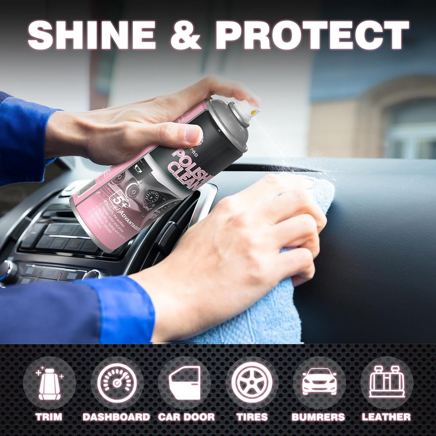 Car interior protectant Spray-Repels Dust & Staining,Restores & Protects Plastic, Vinyl, Leather - UV Guard, Anti-Aging, Long-Lasting Gloss, Exterior & Interior Car Polishing Cleaner (2 x 15oz)