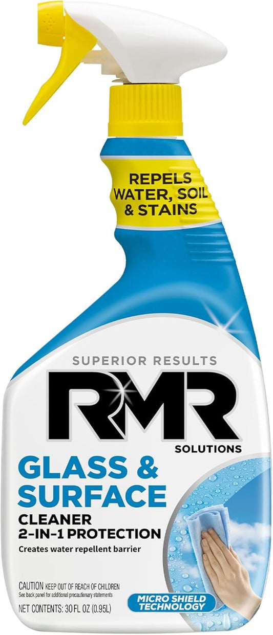 RMR Shower Spray, 2-in-1 Glass and Surface Cleaner Plus Repellent, Streak-Free Multi-Surface Treatment for Window, Car, and More, 30-Fluid Ounce Spray Bottle