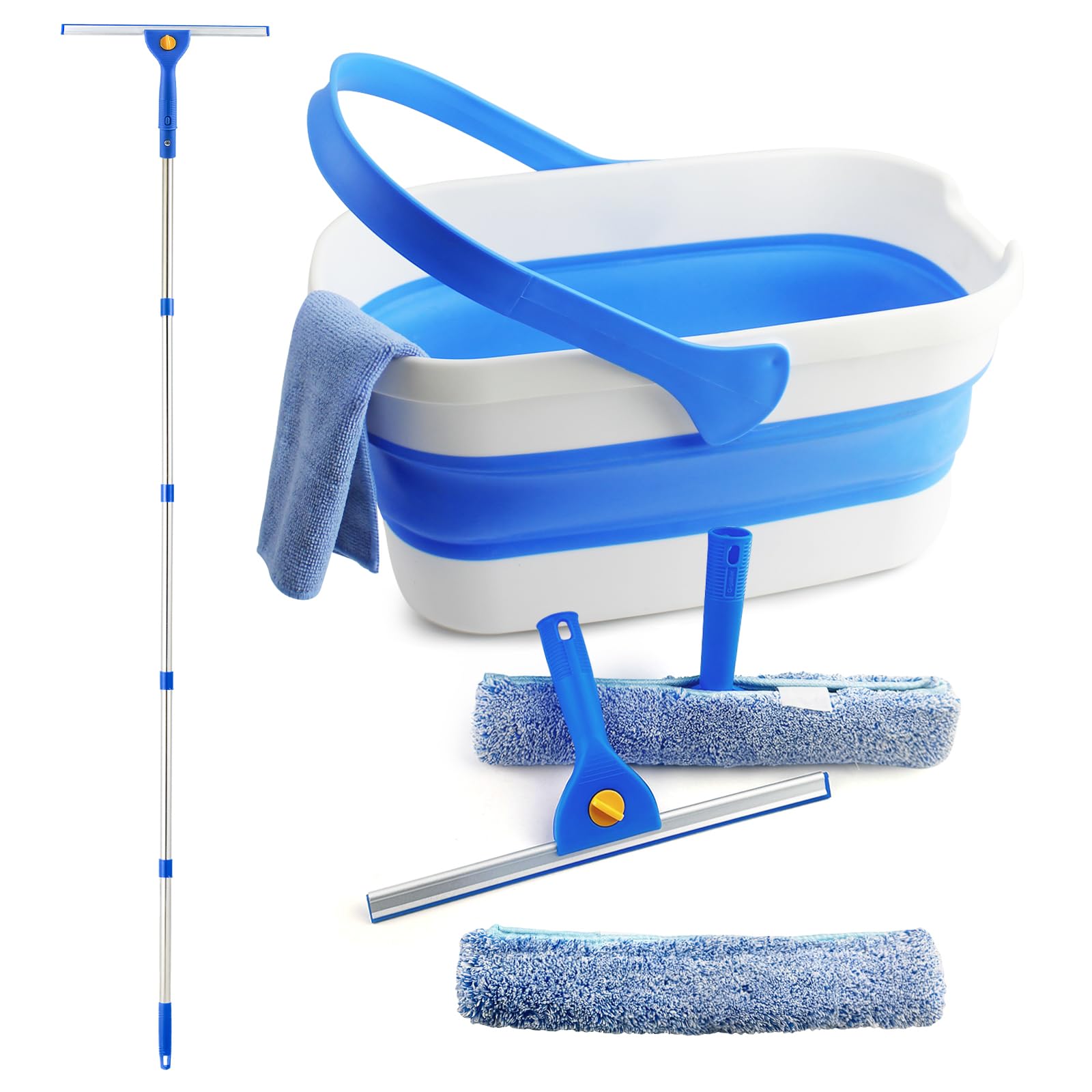 PIMEKOY Window Cleaning Kit with 3 Gal Collapsible Bucket for Home, Outdoor