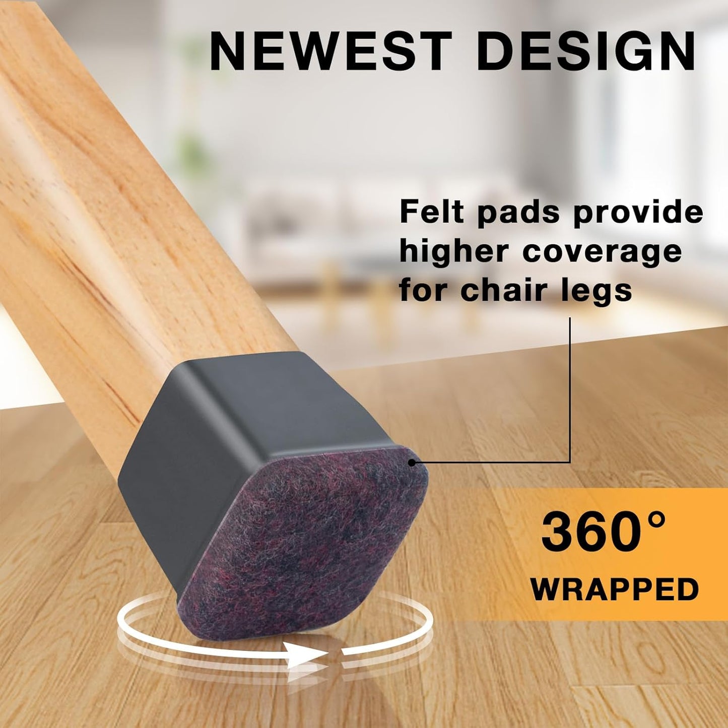 16 Pcs Chair Leg Floor Protectors Square, Silicone Chair Leg Protectors for Hardwood Floors, Chair Leg Caps Covers Protect Wooden Floors from Scratching, Thick, Won't Tear (Fit: 3/5" - 7/10”)