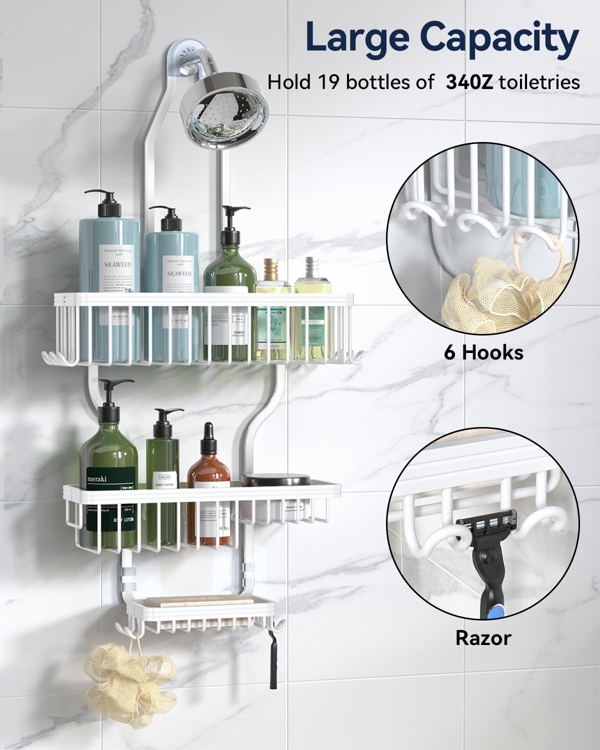 YASONIC Never Rust Shower Caddy Hanging, Aluminum Shower Racks for Inside Shower, 3-Tier Shower