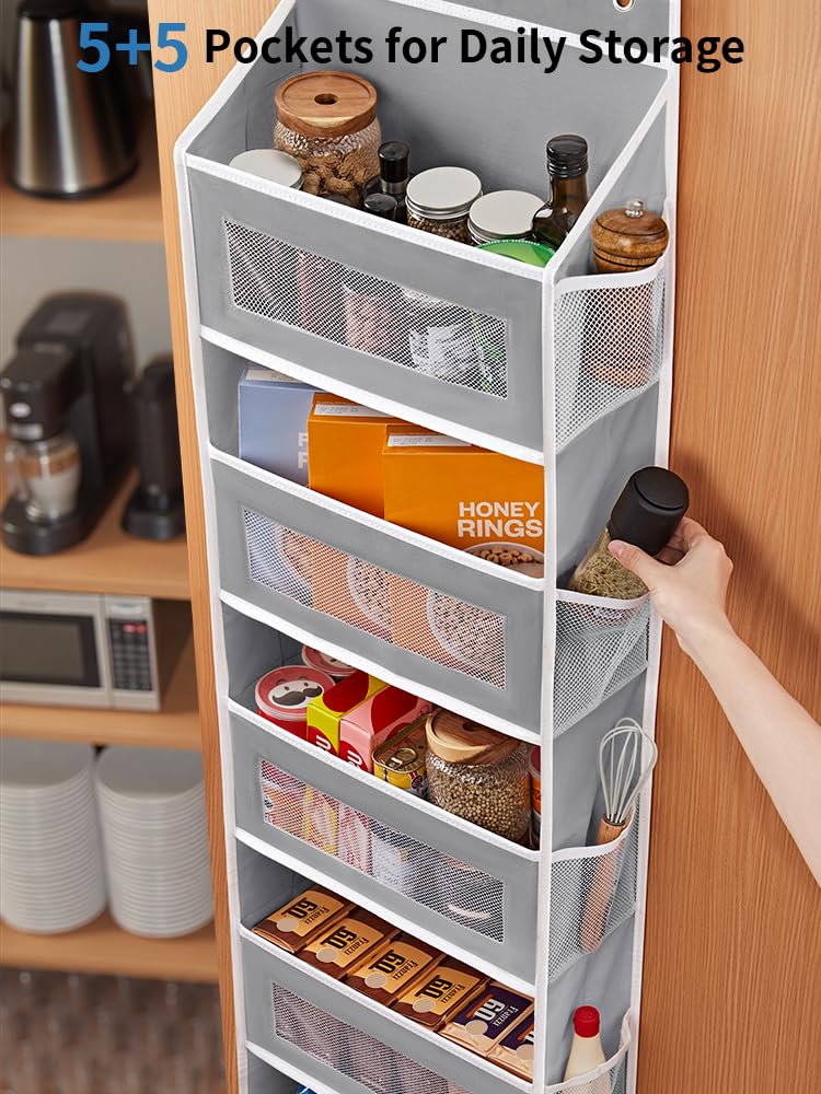 JARLINK Over the Door Organizer for Bedroom, Pantry, Bathroom, 5 Shelf Grey