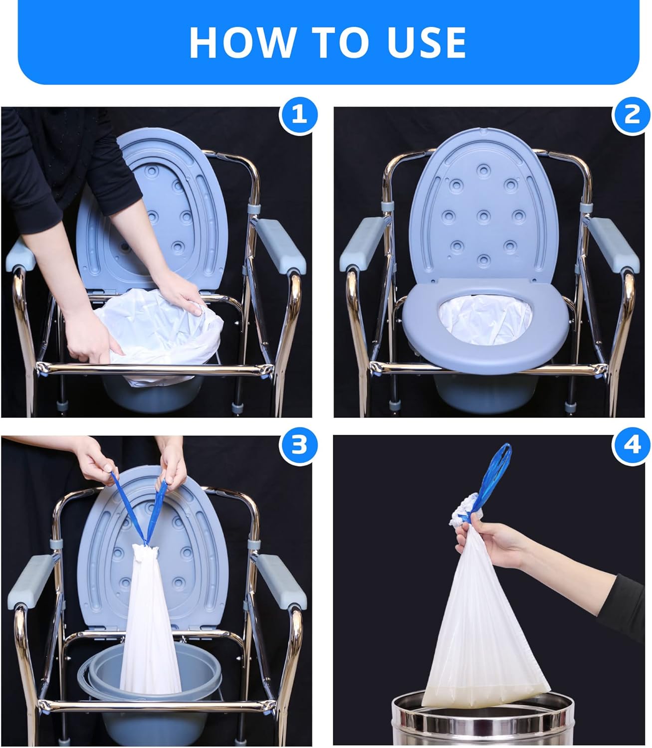 Disposable Potty liners - 250, Bed side commode Liners, Portable Toilet Bag, Potty Bags for Portable Toilet, Potty Chair Liners, Toilet Liners, Commode Bags - Leak Proof & Odorless