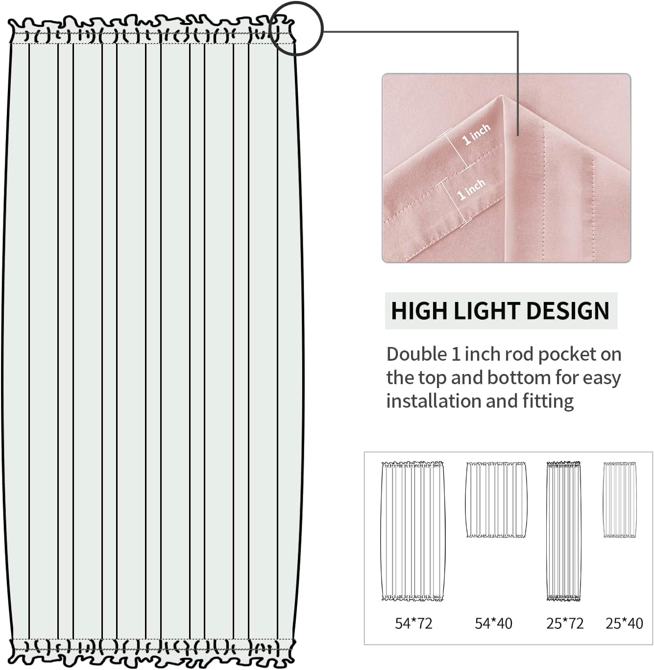 DWCN French Door Curtains – Rod Pocket Thermal Blackout Curtain for Doors with Glass Window, Kitchen and Patio Doors for Privacy, 54 X 72 Inches Long, 1 Curtain Panel with Tieback,Blush Pink