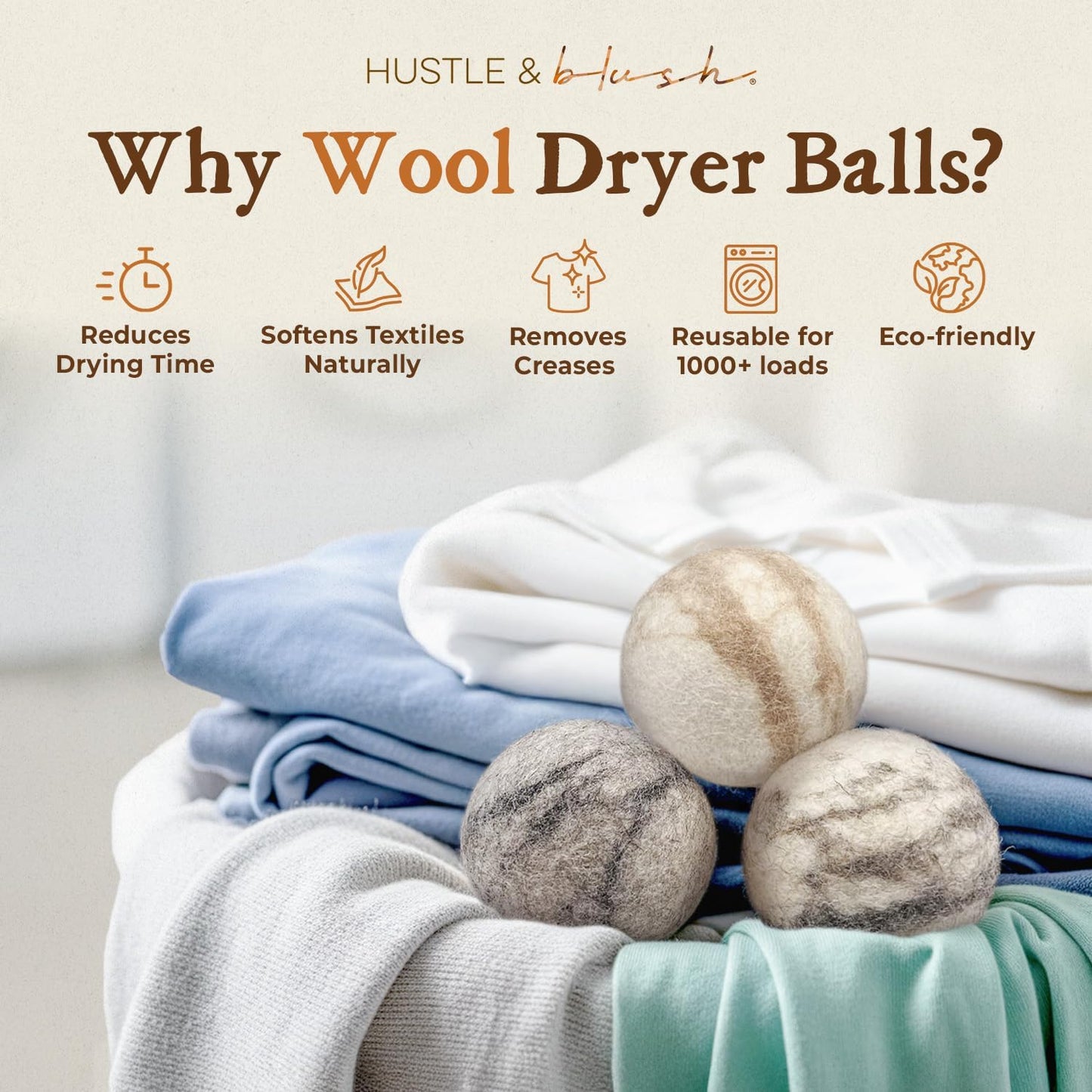 Fluff Ewes Wool Dryer Balls 3 Pack Premium New Zealand Wool Laundry Balls for Dryer, No Static Dryer Balls Laundry Reusable Cute, XL Wool Dryer Balls Cute, Baby Dryer Balls for Dryers - Marble