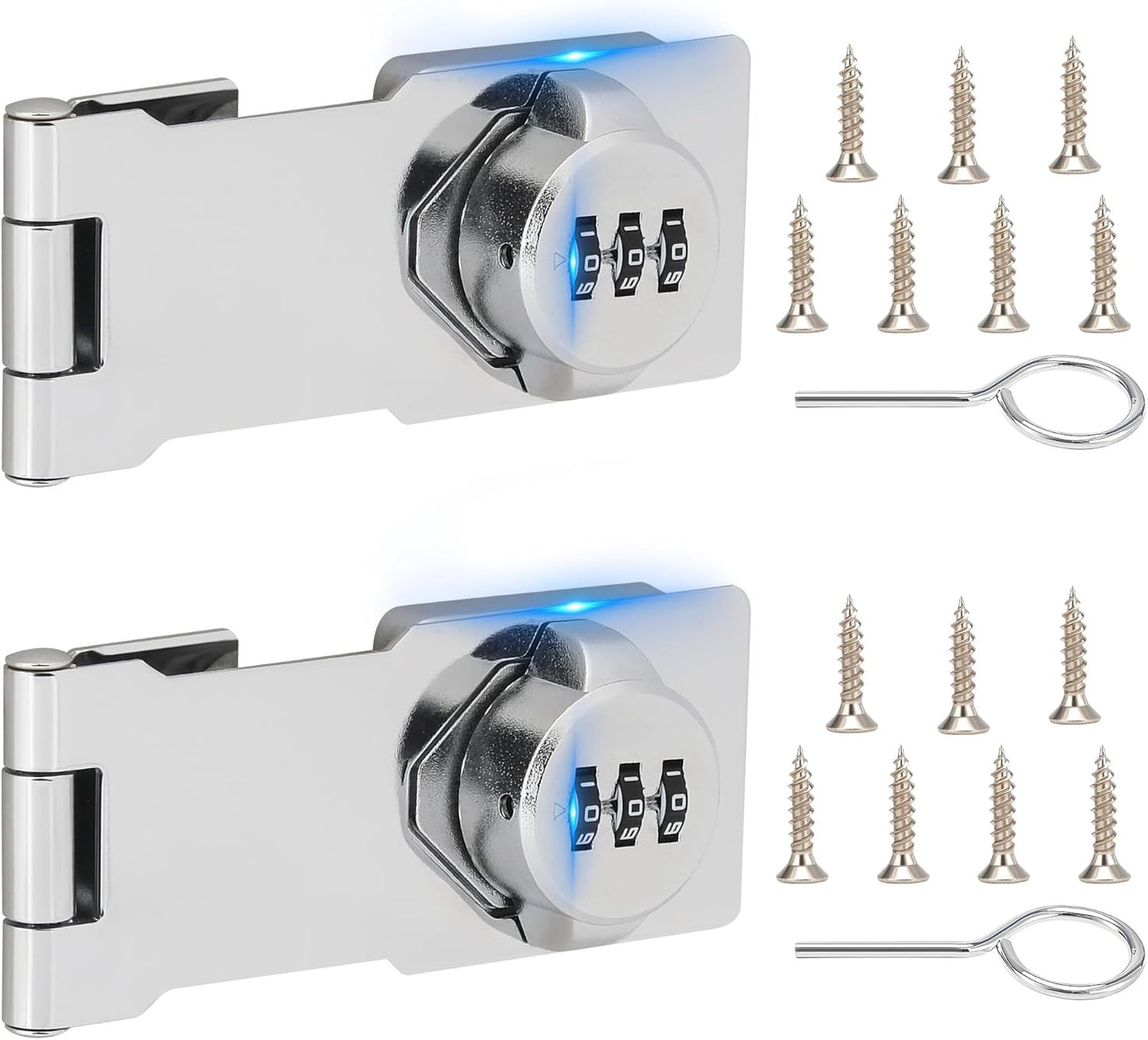 Keyless Cabinet Lock with Combination Code - 3-Digit Password Hasp Latch Lock for Drawers, Bifold Closet Door and Double Sided Door (Silver, 4.5 Inch, 2 Pack)