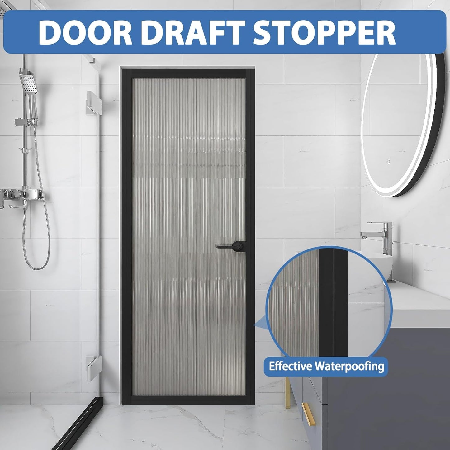 Weather Stripping Door Draft Stopper Flexible Self Adhesive Silicone Door Seal Strip for Glass Doors Windows and Shower Glass Gaps, 2 Inch Wide X 20 Feet Long, Black