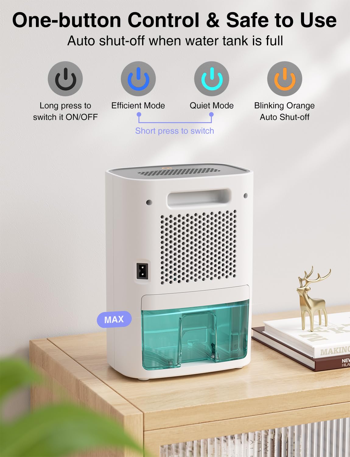 CLEVAST Small Dehumidifier for Bathroom, Bedroom, Quiet Operation, Portable