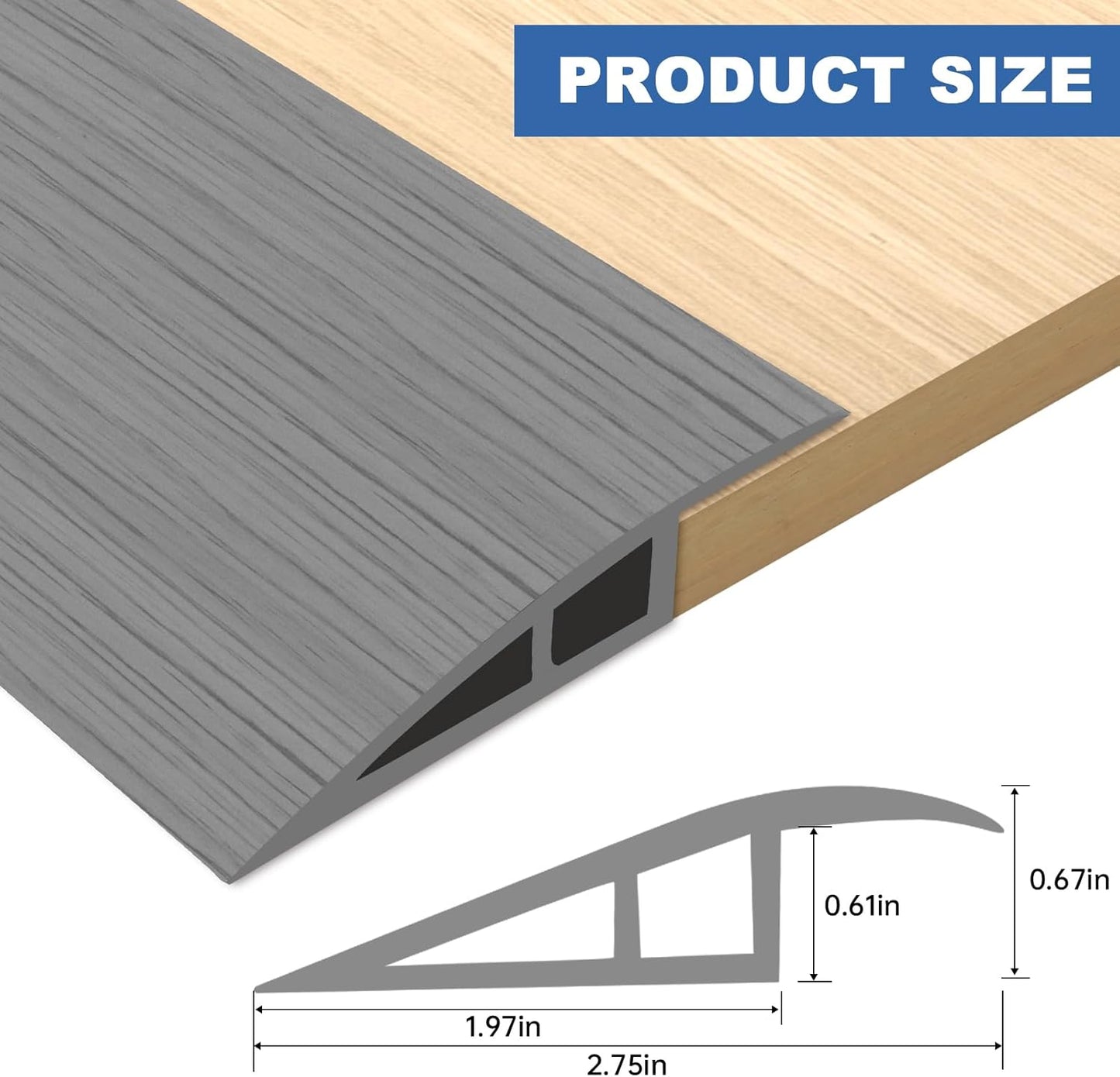 Vinyl Door Threshold Flooring Transition Strip Self Adhesive Carpet Edging Strip for Laminate Doorway Edge Threshold from 2/5" to 3/5" (Light Gray Wood Grain, 3.3 Ft)