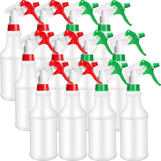 Eccliy 12 Pcs 16 Oz Plastic Spray Bottle, Adjustable Empty Reusable Sprayer for Cleaning, Planting, Water, Bathroom and Kitchen, BBQ, Commercial and Residential(Red, Green,Original)