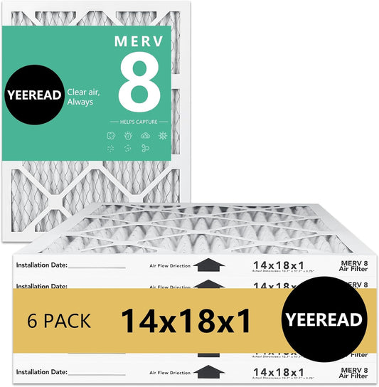 14x18x1 MERV 8 Air Filters 6-Pack – 13.7" x 17.7" x 0.75" – HVAC, AC & Furnace Compatible