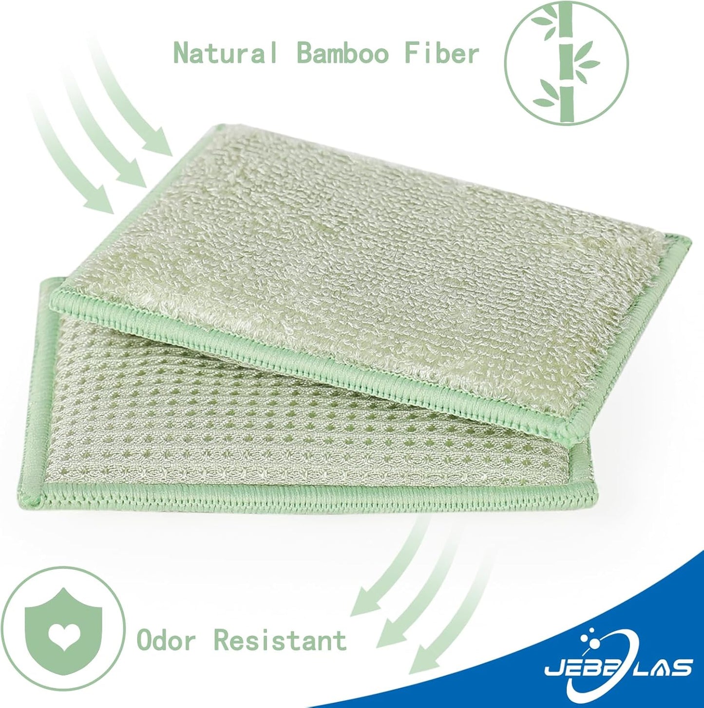 JEBBLAS Bamboo Natural Kitchen Sponges Dish Sponge Cleaning Sponge Heavy Duty Scrub Sponge for Cleaning Kitchen and Household Green (8 Pack)