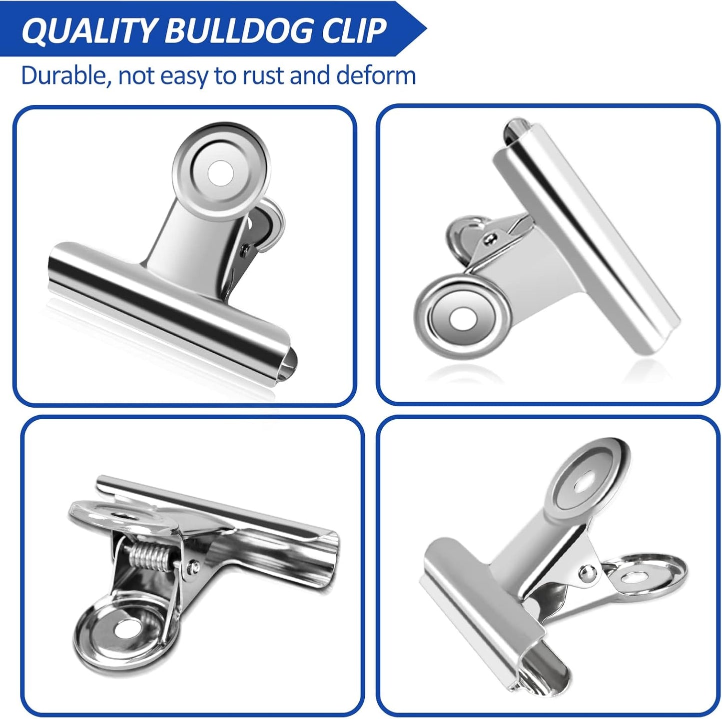 20 Pack Large Metal Hinge Clips 2 Inches Bull Hinge Paper Clips for Crafts, Photo, Drawing, Food Bags at Home, Office, School, Shop - Silver, 51mm
