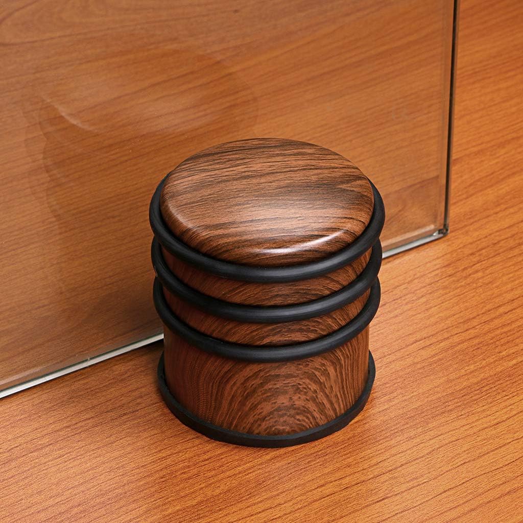 Sumnacon Heavy Duty Floor Door Stopper No Drill, Durability Stainless Steel Door Stops With Anti-skid Rubber- Contemporary Decorative Safety Door Wedge for Home Office Commercial Industrial, WoodGrain