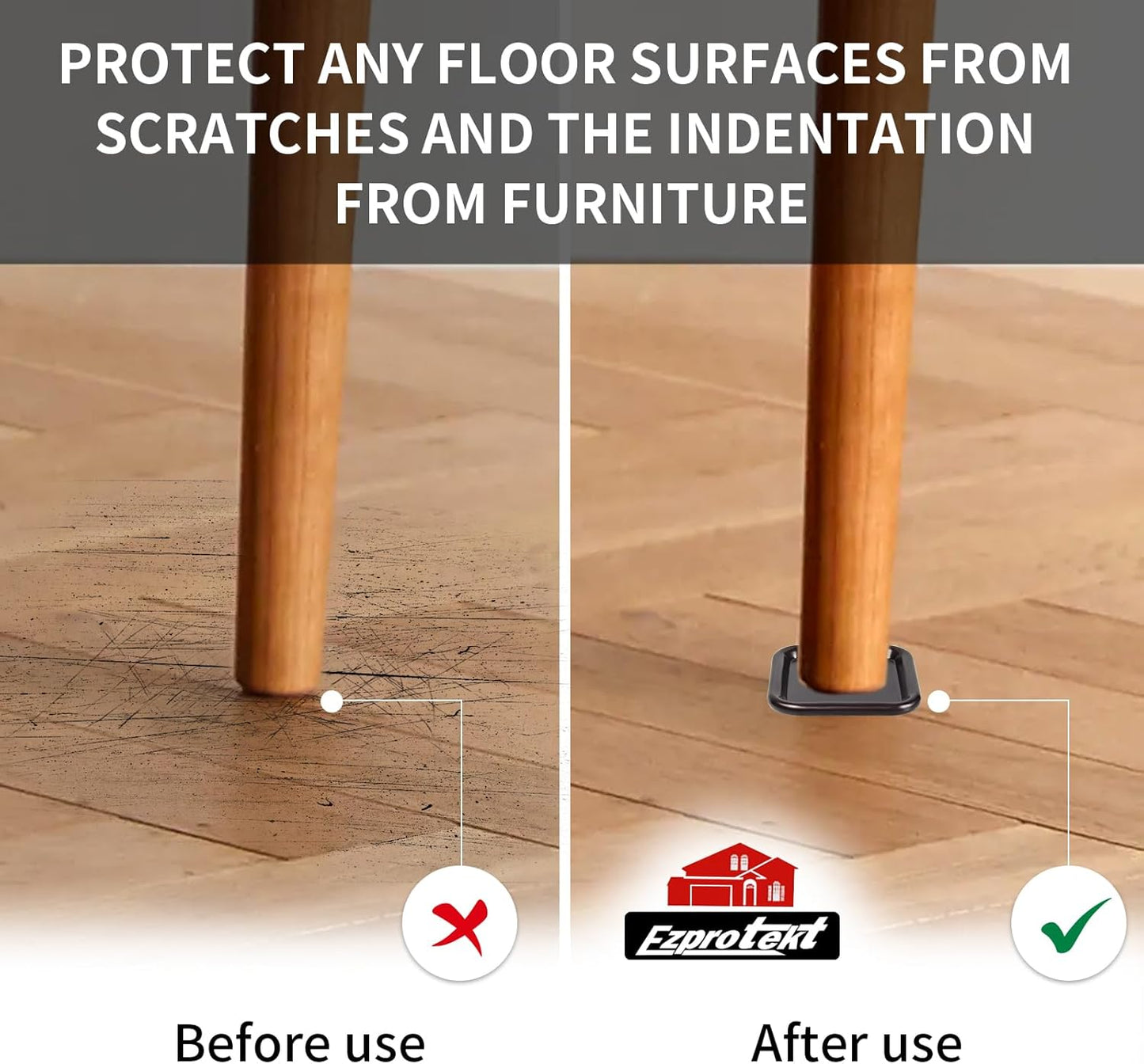 Ezprotekt 2 1/2" Square Non Slip Furniture Pads with Drip Glue Non-Woven Fabric Bottom, 16 Pcs Anti Skid Furniture Coasters Cups Floor Protectors for Bed, Sofa, Table, Chair, Cabinet, Brown/Black