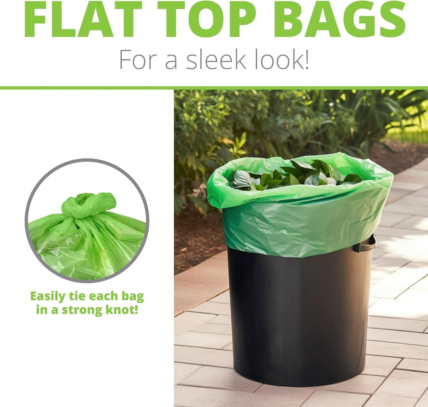 50-55 Gallon Compostable Trash Bags Flat-Top, Heavy Duty Extra Thick 1.57 Mil, 208.2 Liter, 12 Bags, Large Lawn and Yard Waste Bag, ASTM D6400, US BPI and OK Compost Home Certified
