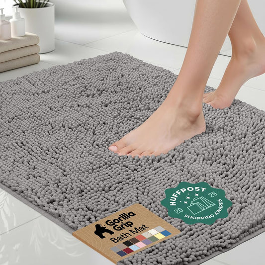 GORILLA GRIP Bath Rug Mat, Thick Soft Absorbent Chenille, Quick Dry Microfiber Mats, Rubber