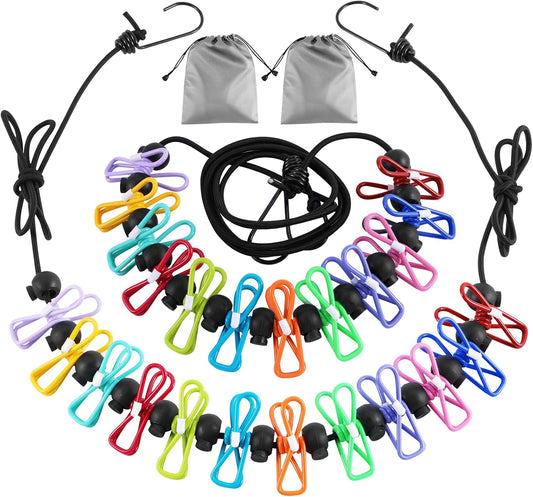 2 Pack Camping Clothesline Portable 12 Clothespins, Camping Accessories Travel Clothesline for