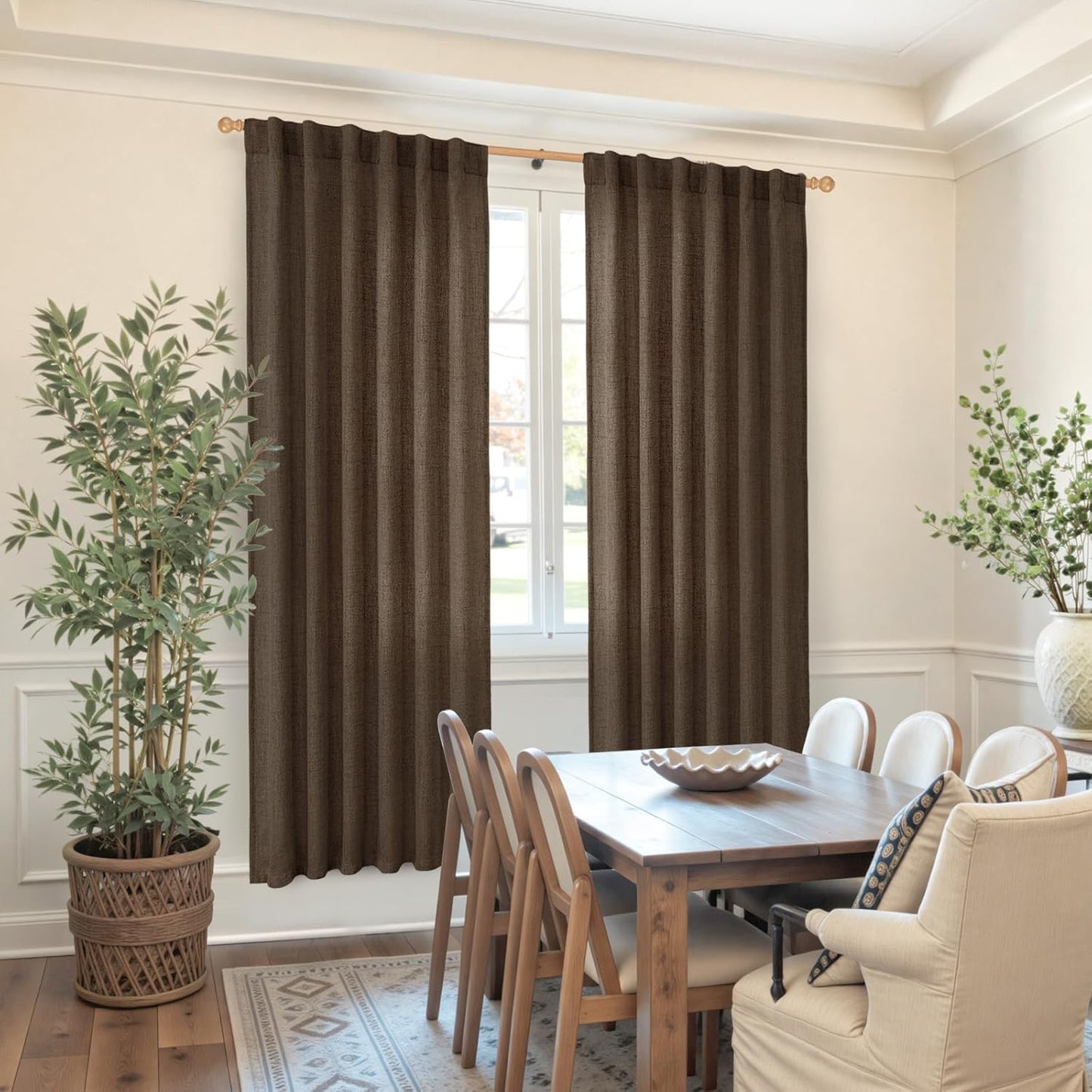YoungsTex Brown Linen Curtains 78 Inch Length for Living Room, Semi Sheer Window Drapes with Rod Pocket Back Tab Light Filtering for Bedroom Office Farmhouse, 2 Panels, 52 X 78 Inch