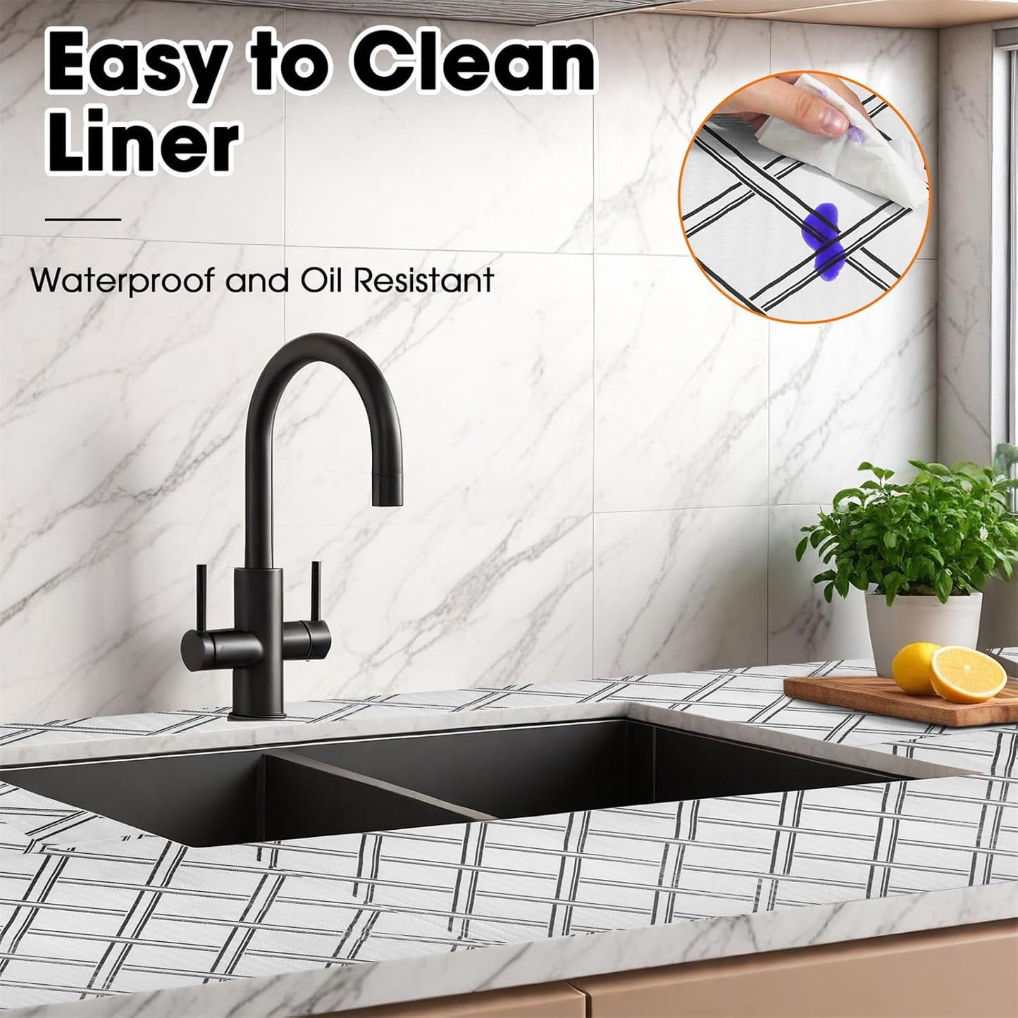 Drawer and Shelf Liner for Kitchen Cabinets Non-Adhesive Cabinet Liners for Shelves Strong Grip Non Slip Waterproof Cupboard Liner for Dresser Refrigerator, Bathroom,Geometric,17.5IN X 10FT