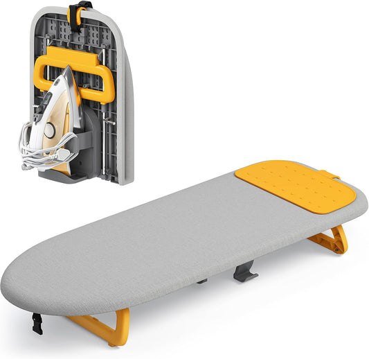 KINGBOARD Tabletop Ironing Board, Small Ironing Board with Iron Holder, Foldable Mini Iron Board, Easy Storage for Travel & Dorm, 12x32 Grey