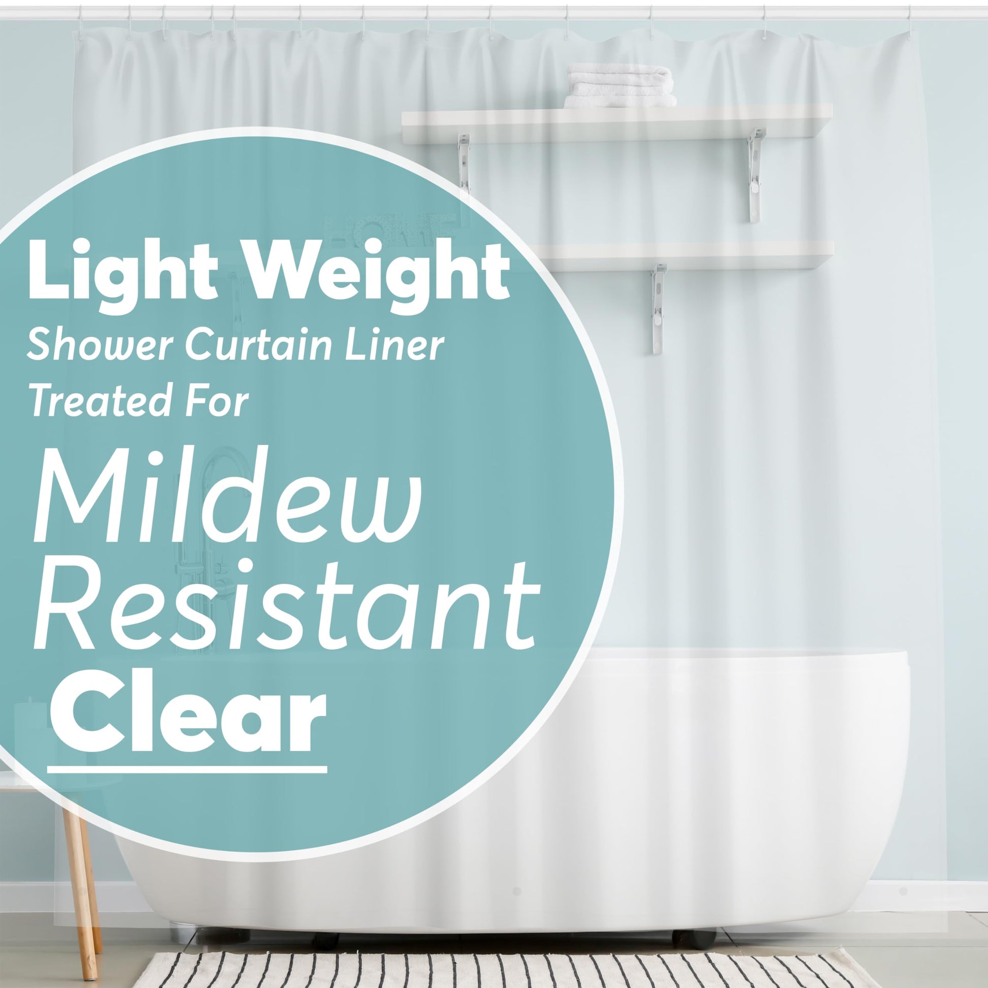 BigFoot Shower Curtain Liner – 72 x 72 PEVA Light Weight Shower Curtain with 12 Rustproof Metal
