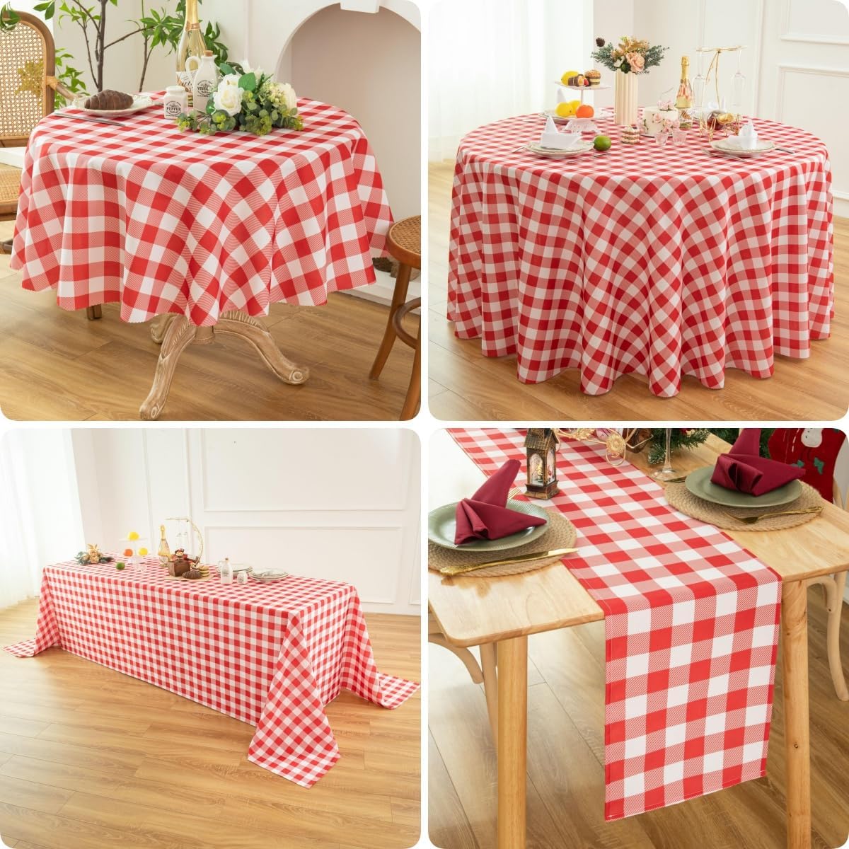 Waterproof Plaid Tablecloth Fabric - Round 108 Inch Classic Gingham Checker Table Cloth for Indoor/Outdoor Use - Buffalo Table Cover for Picnics, BBQs, and Parties